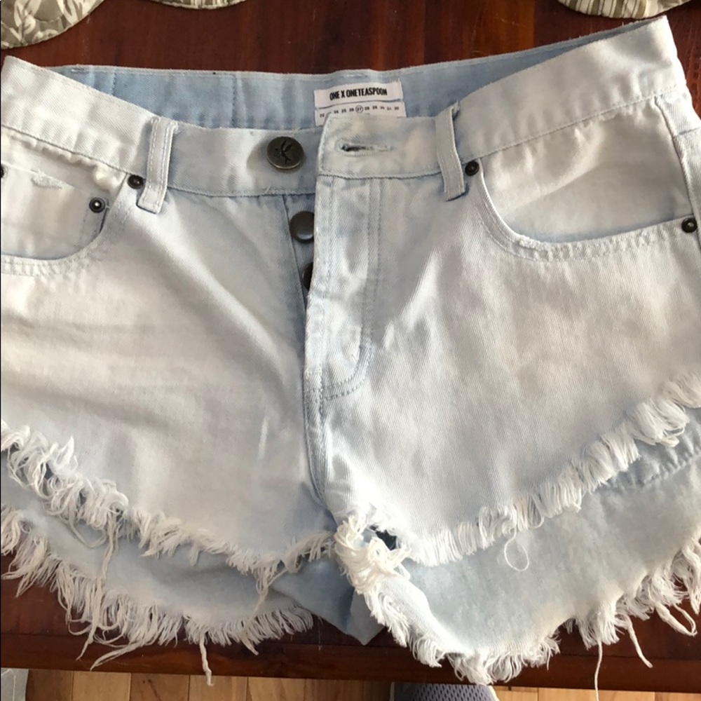 High waisted button up denim shorts